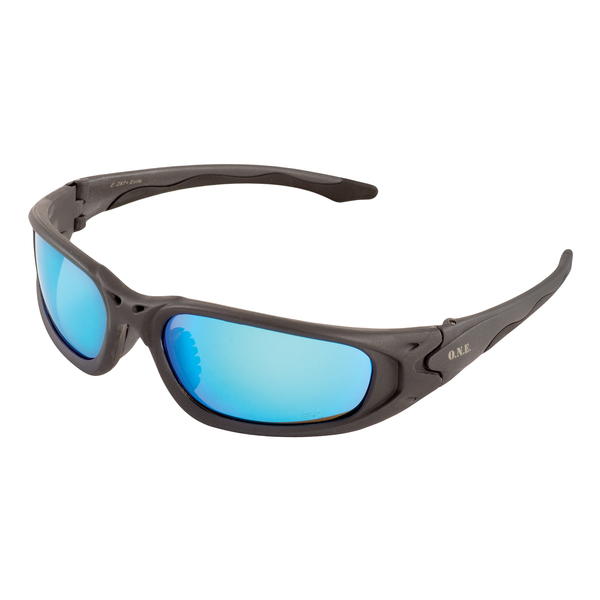 Erb Safety Exile Safety Glasses, Gray Frame And Blue Mirror Lens 18017